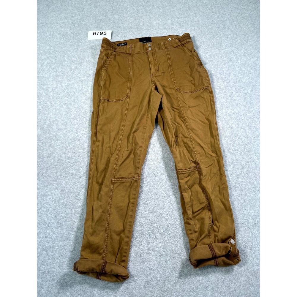 White House Black Market Straight Crop‎ Pants Womens 8 Brown Roll Tab Ankle